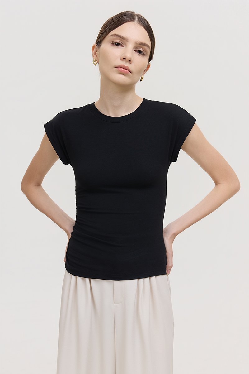 EDDIE CAP SLEEVE RUCHED TEE