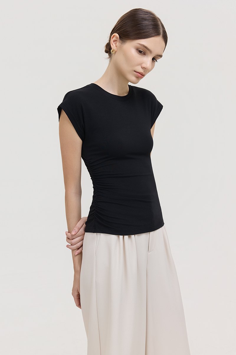 EDDIE CAP SLEEVE RUCHED TEE