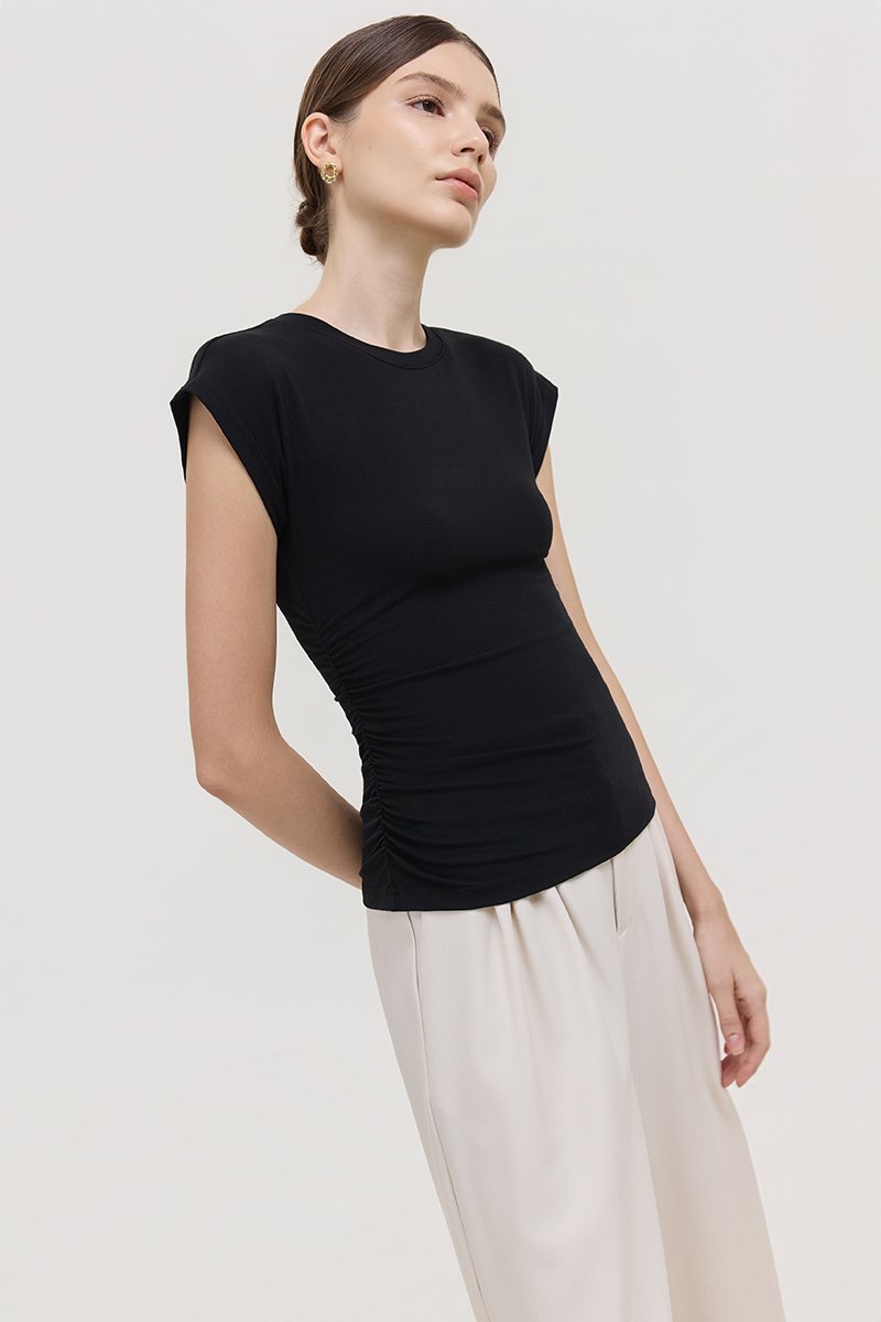 EDDIE CAP SLEEVE RUCHED TEE