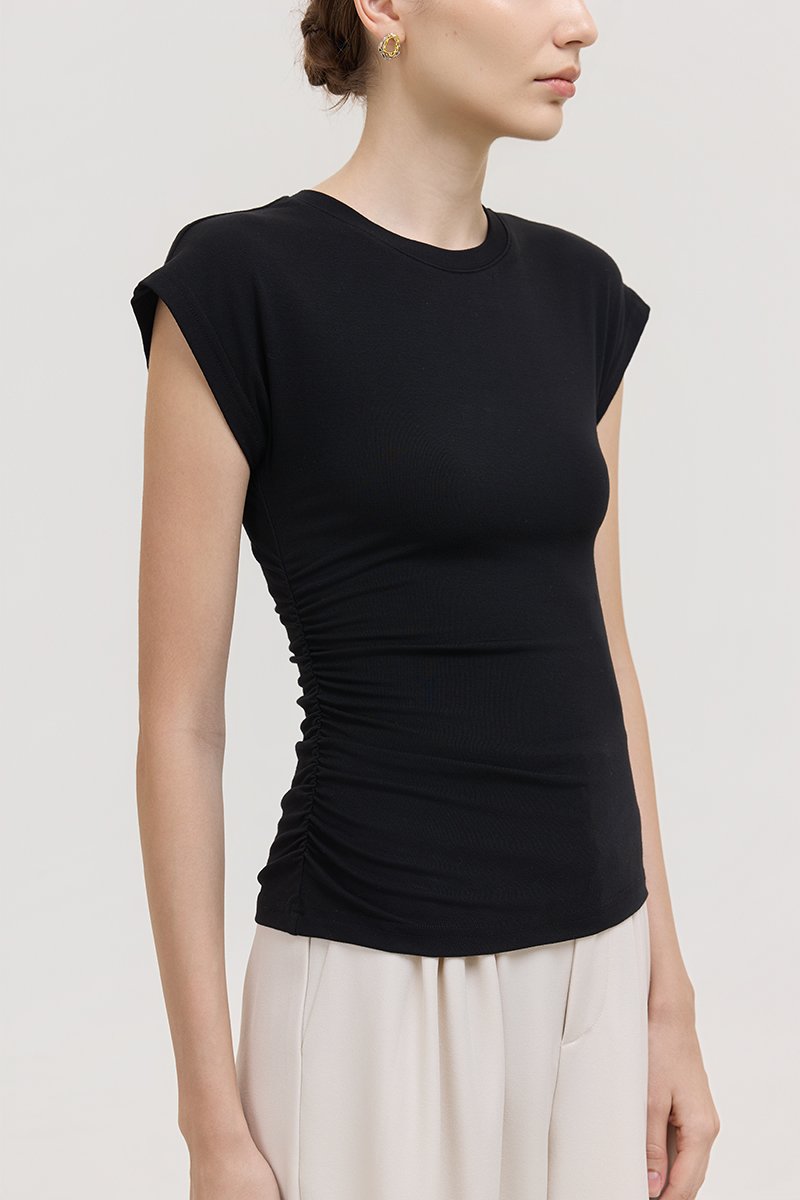 EDDIE CAP SLEEVE RUCHED TEE