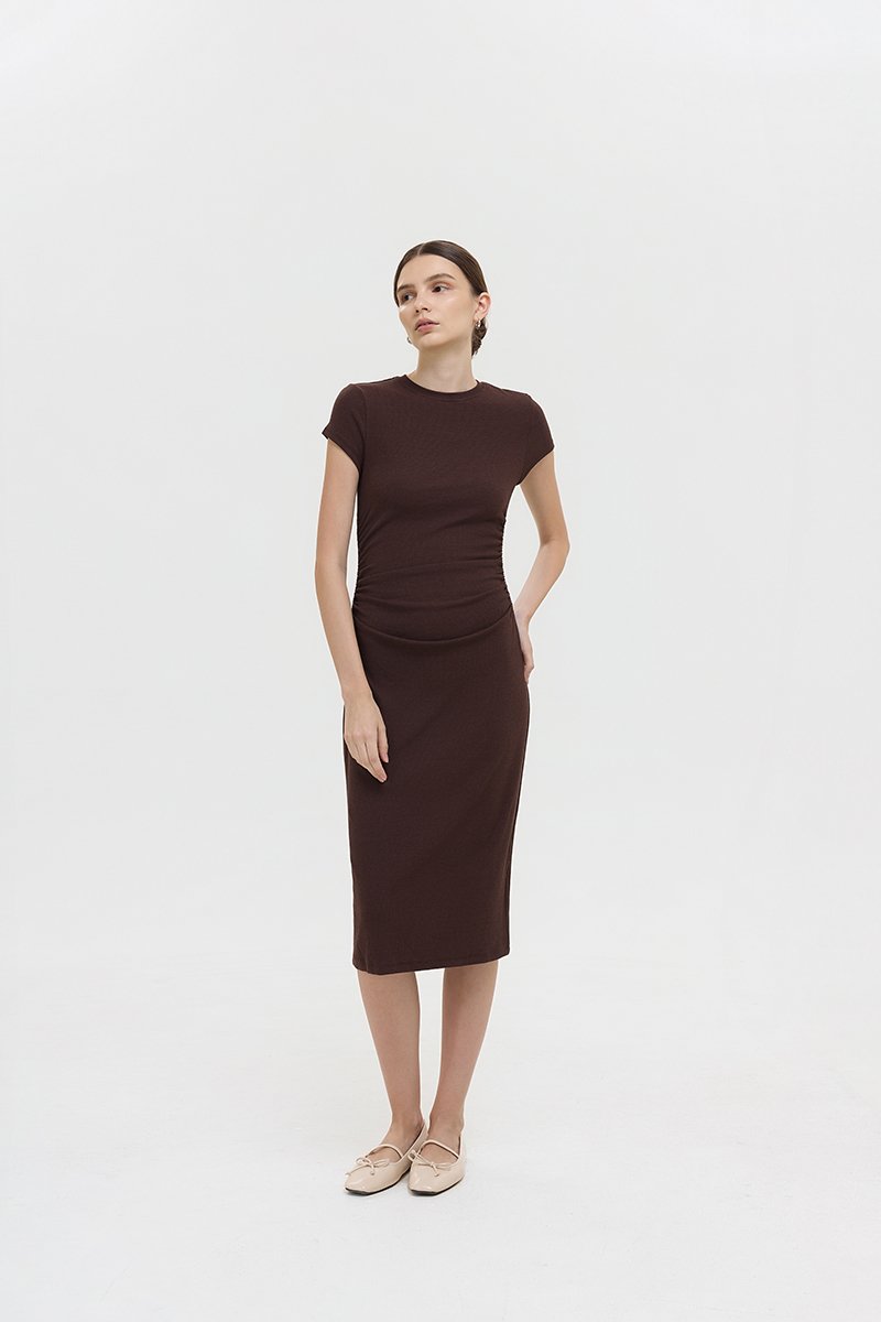 LAINA RUCHED WAIST MIDI DRESS