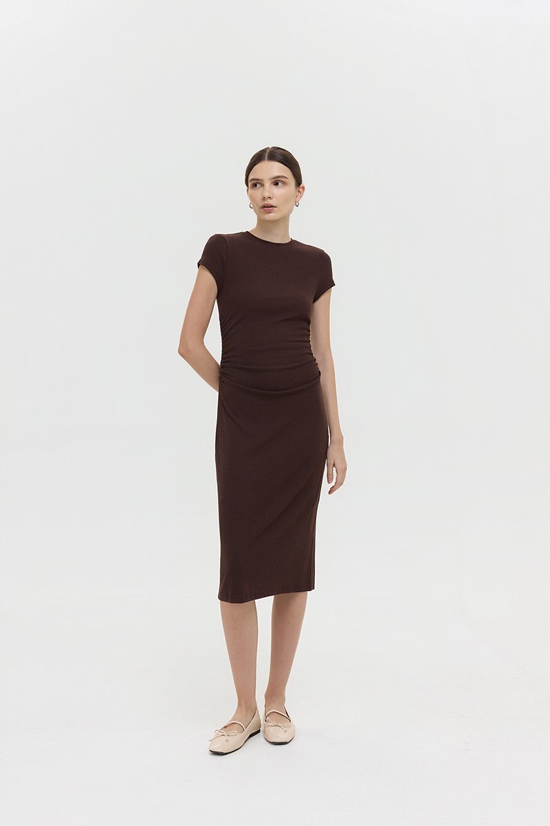 LAINA RUCHED WAIST MIDI DRESS