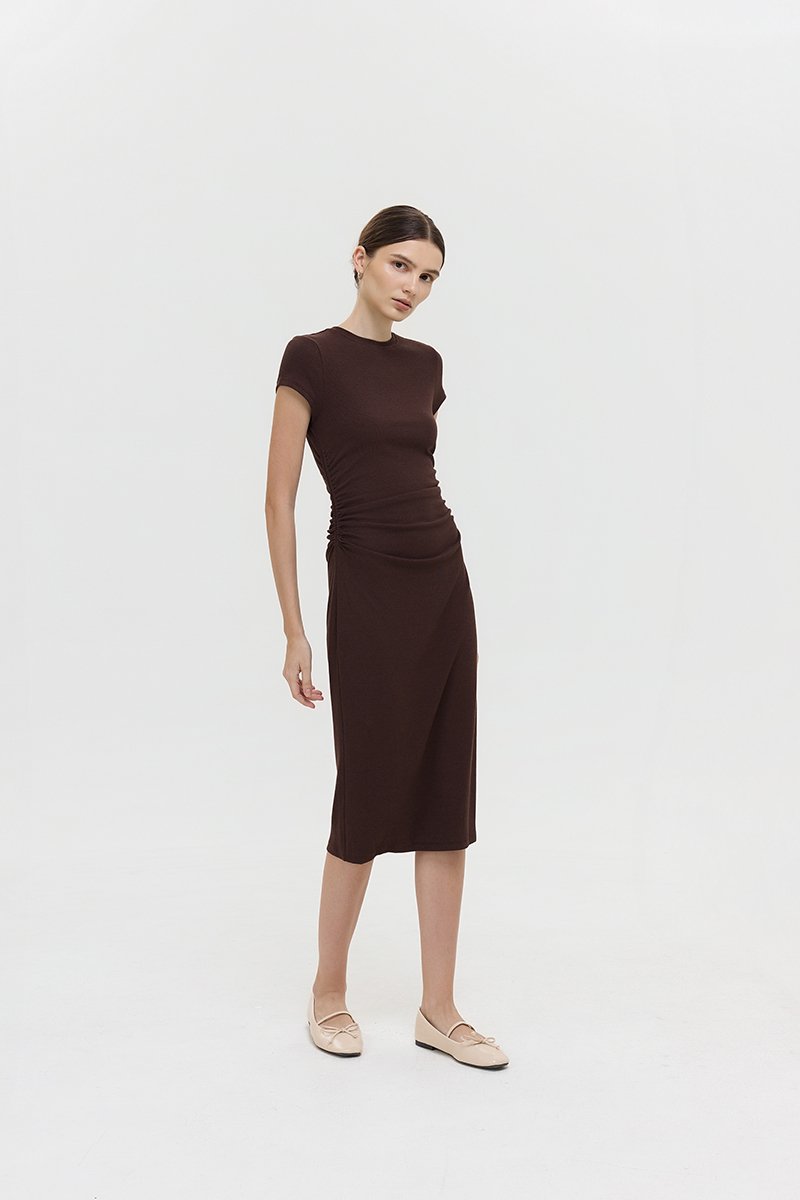 LAINA RUCHED WAIST MIDI DRESS