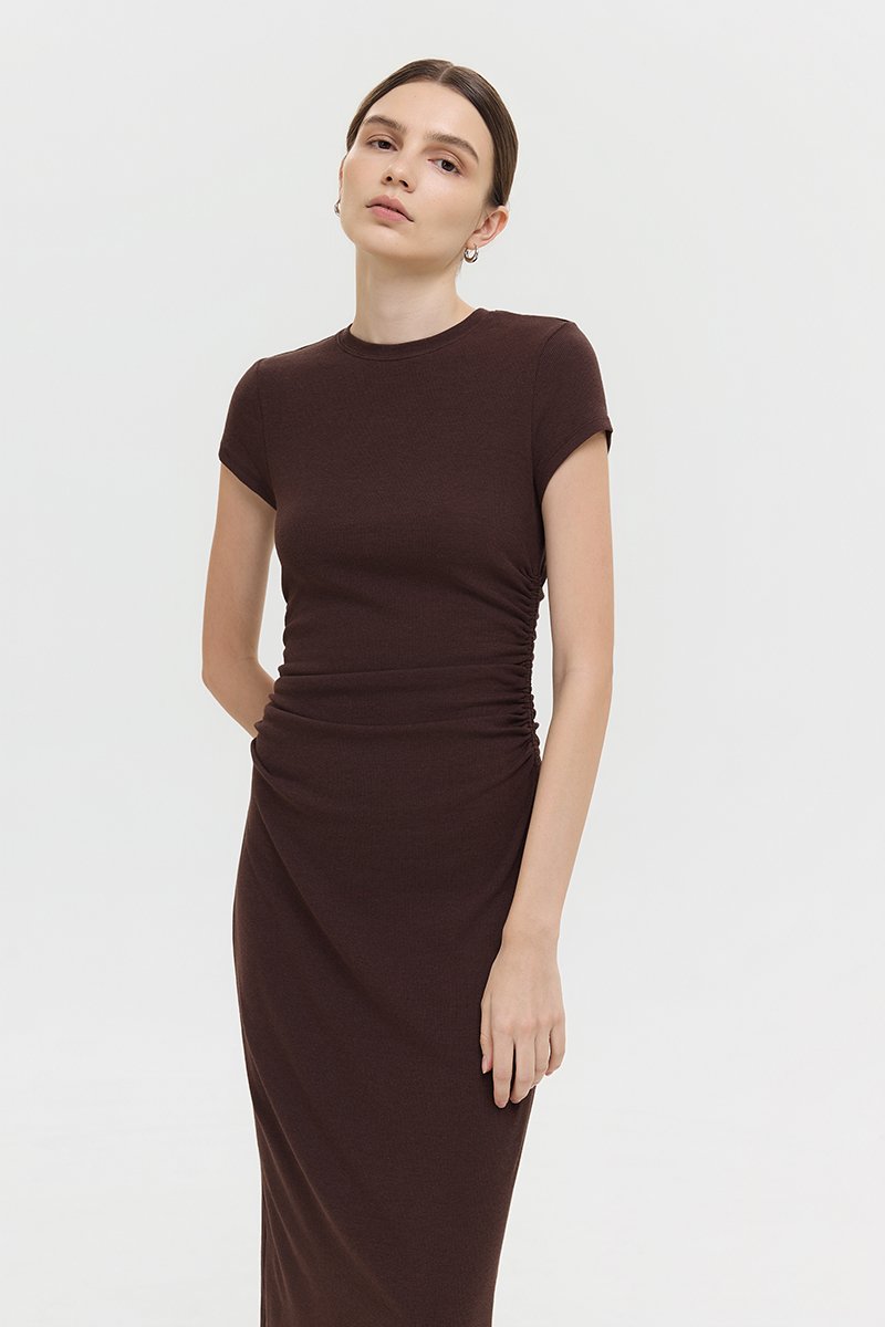 LAINA RUCHED WAIST MIDI DRESS