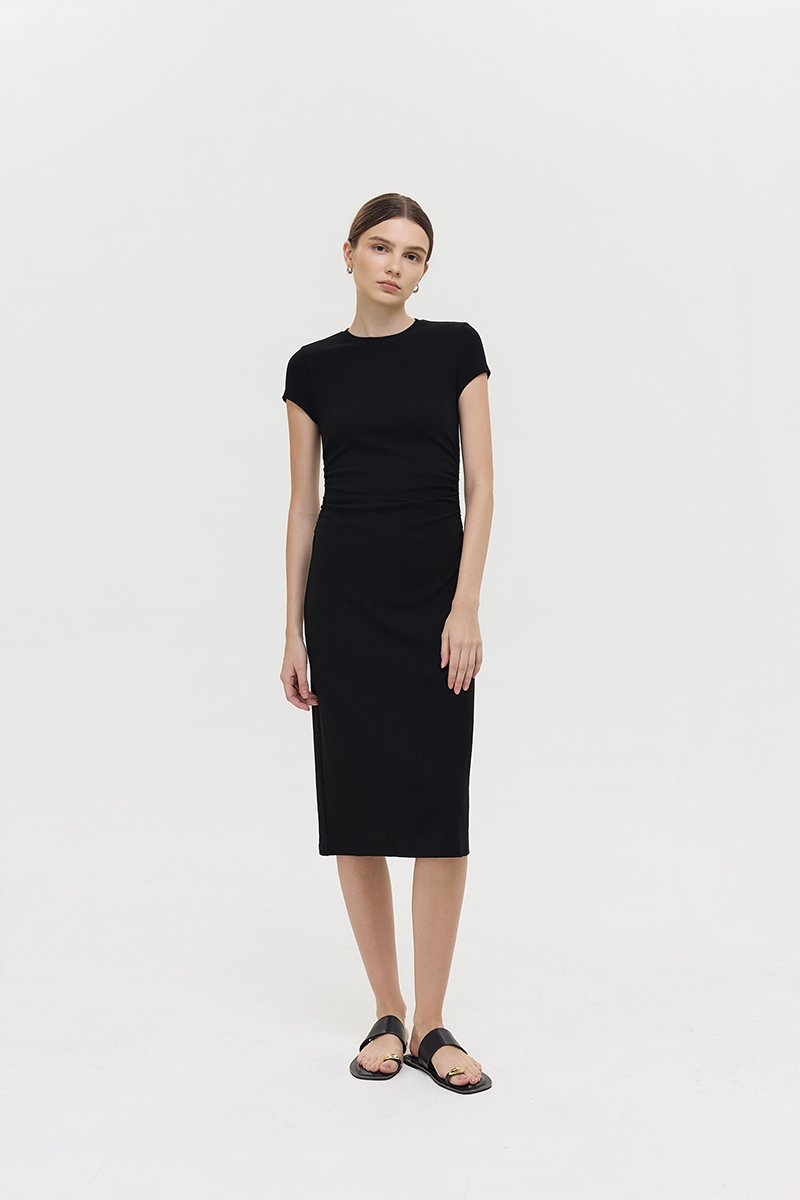 LAINA RUCHED WAIST MIDI DRESS