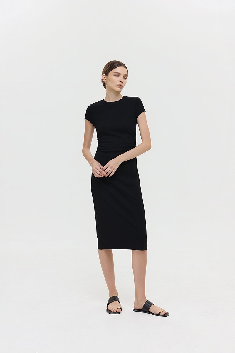LAINA RUCHED WAIST MIDI DRESS