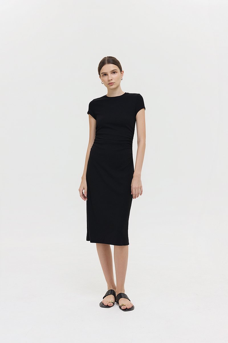 LAINA RUCHED WAIST MIDI DRESS