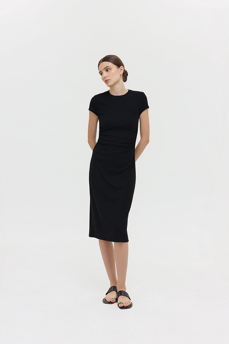 LAINA RUCHED WAIST MIDI DRESS