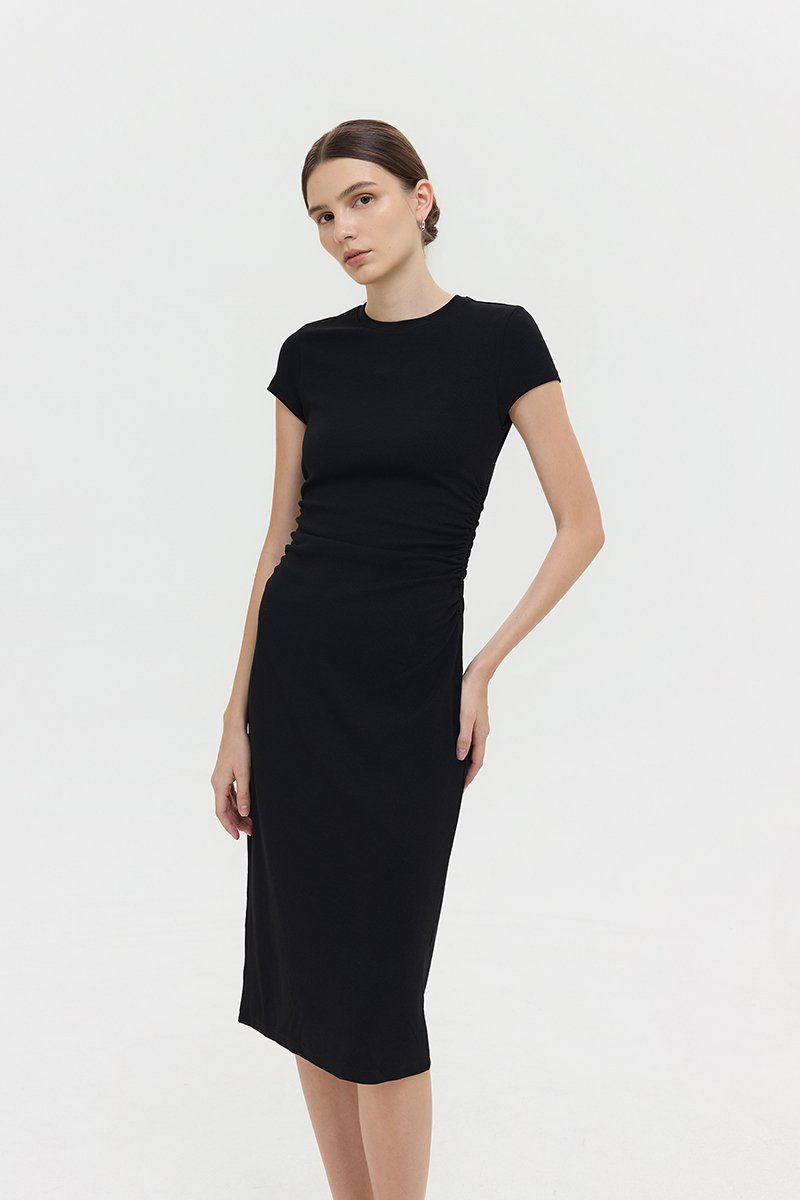 LAINA RUCHED WAIST MIDI DRESS