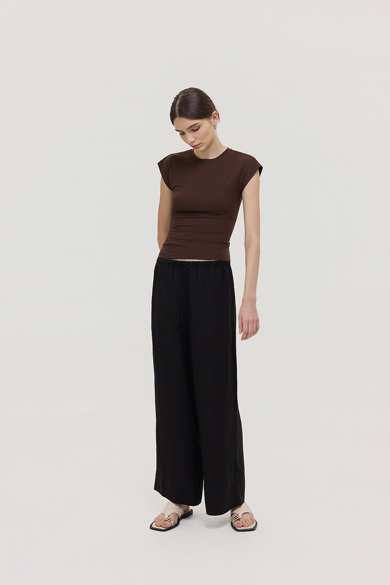 DIONNE DRAWSTRING WIDE LEG LINEN PANTS
