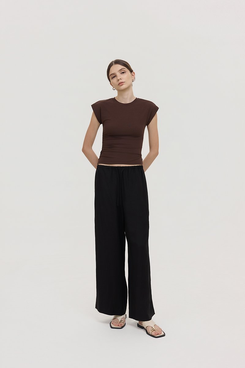 DIONNE DRAWSTRING WIDE LEG LINEN PANTS