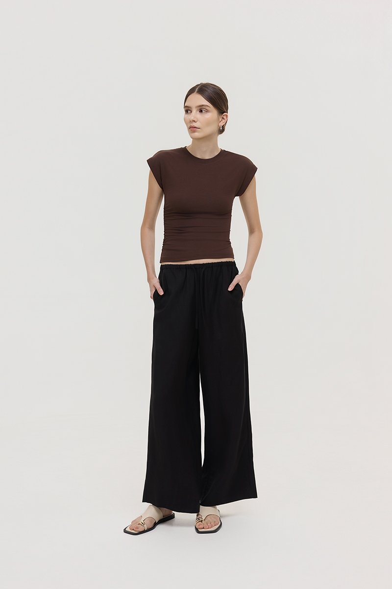 DIONNE DRAWSTRING WIDE LEG LINEN PANTS