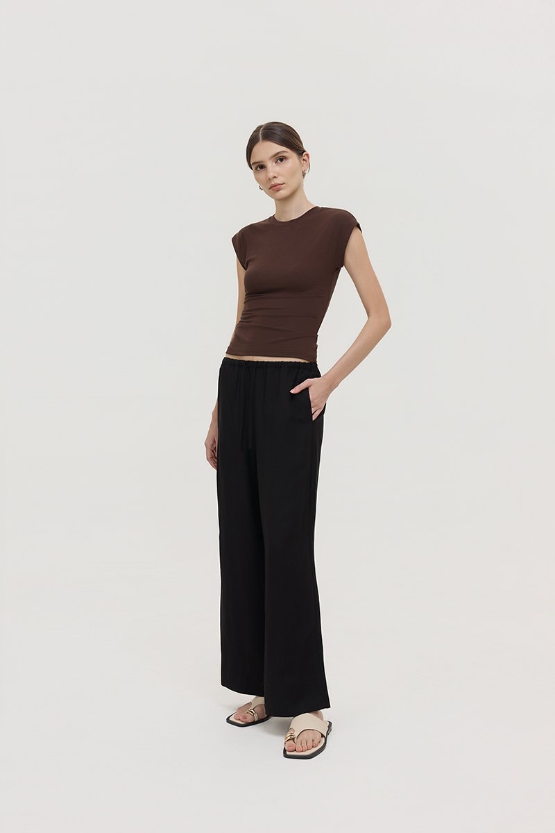 DIONNE DRAWSTRING WIDE LEG LINEN PANTS