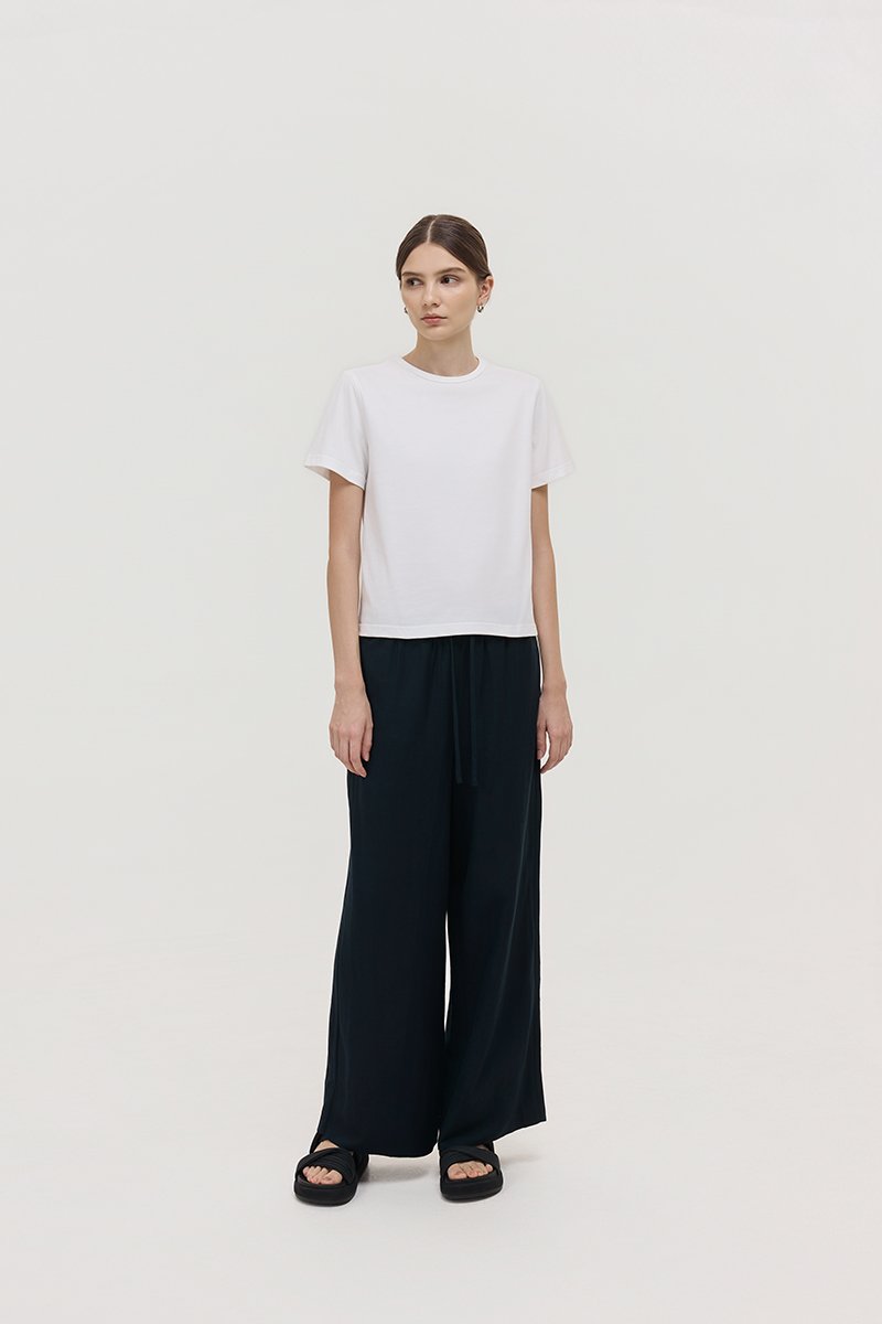 DIONNE DRAWSTRING WIDE LEG LINEN PANTS