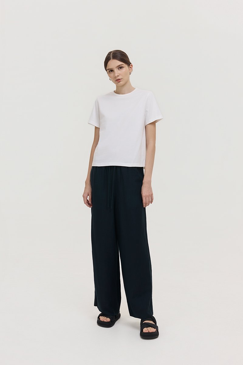 DIONNE DRAWSTRING WIDE LEG LINEN PANTS