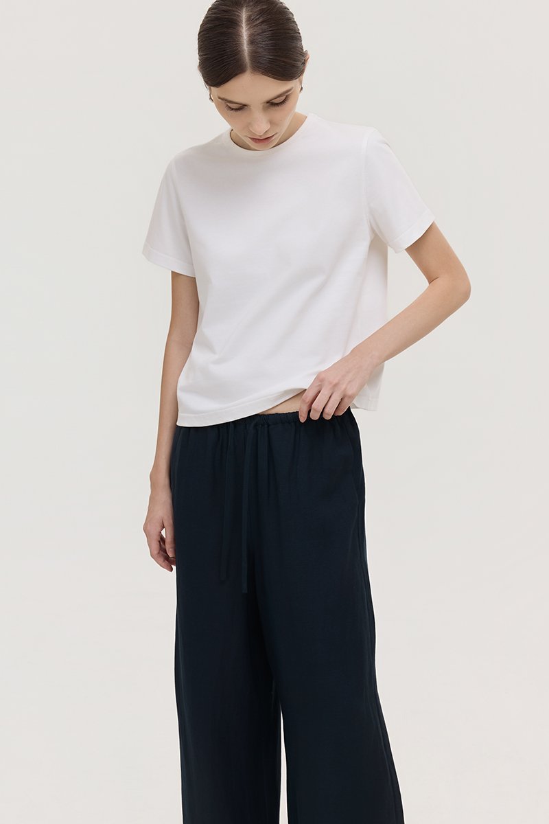 DIONNE DRAWSTRING WIDE LEG LINEN PANTS