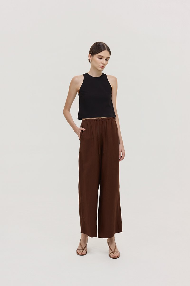 DIONNE DRAWSTRING WIDE LEG LINEN PANTS