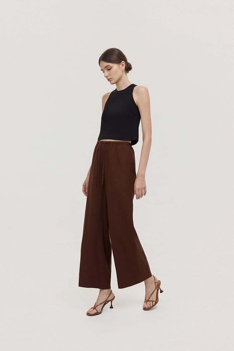 DIONNE DRAWSTRING WIDE LEG LINEN PANTS