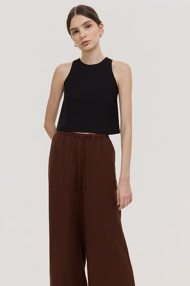 DIONNE DRAWSTRING WIDE LEG LINEN PANTS