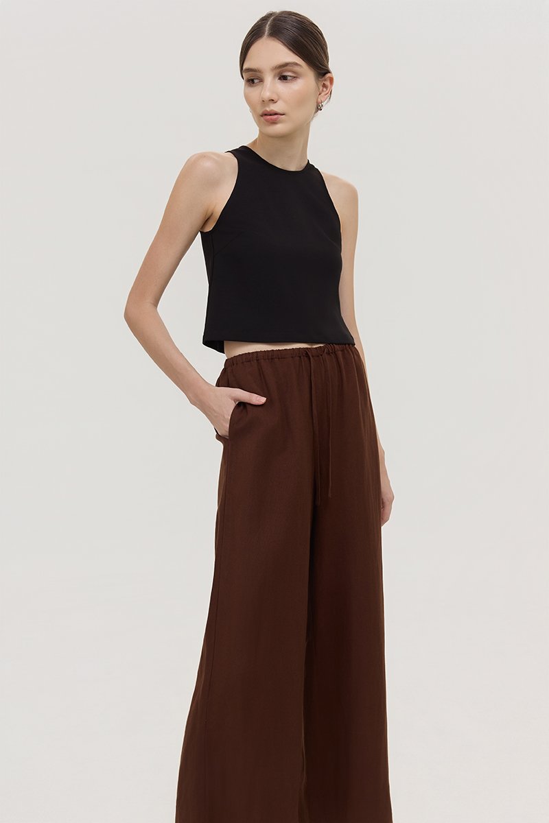 DIONNE DRAWSTRING WIDE LEG LINEN PANTS