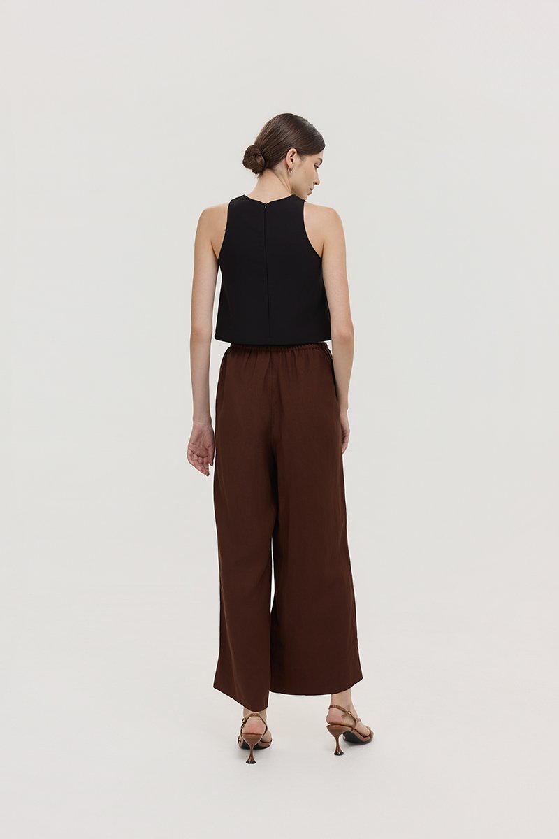 DIONNE DRAWSTRING WIDE LEG LINEN PANTS