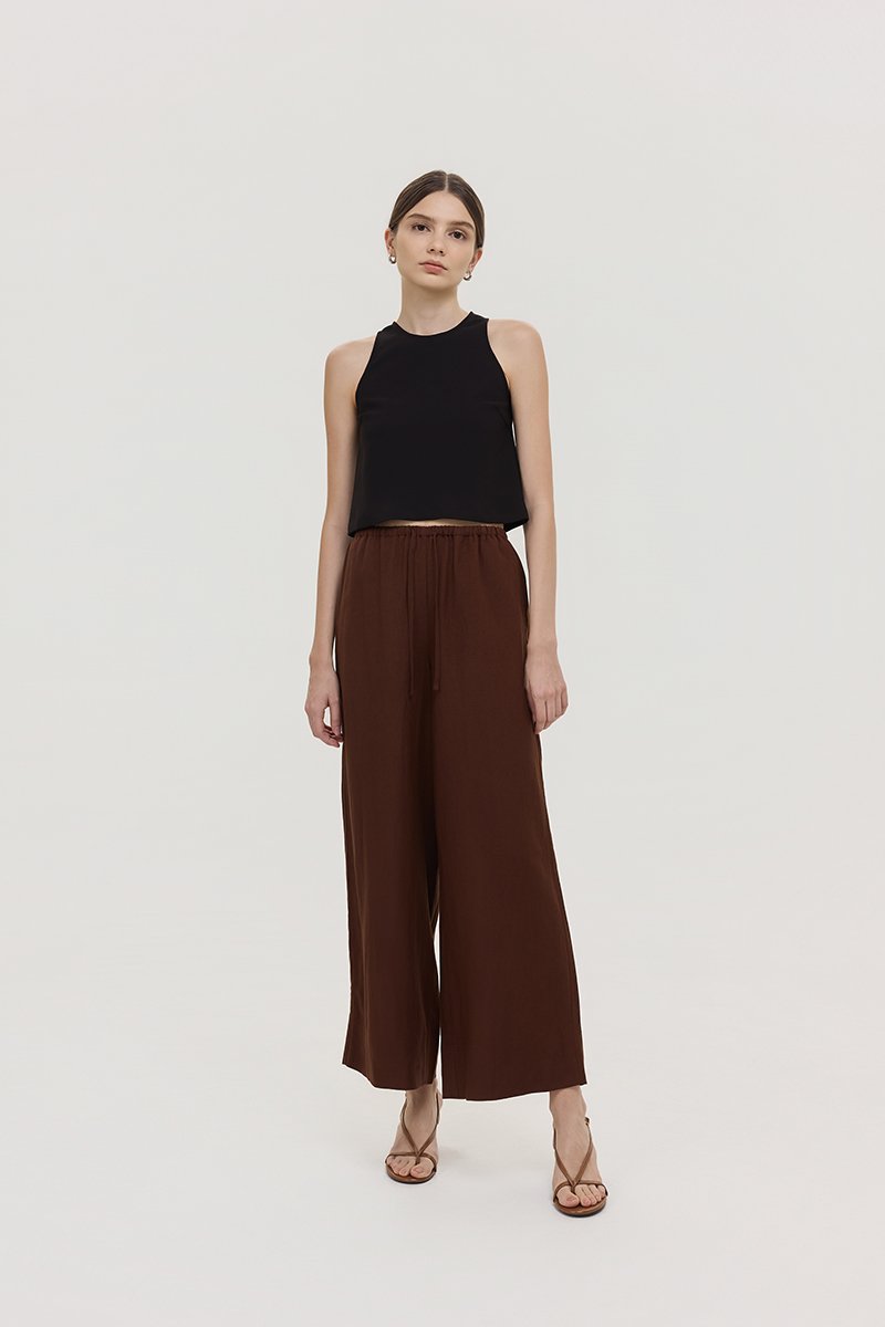 DIONNE DRAWSTRING WIDE LEG LINEN PANTS