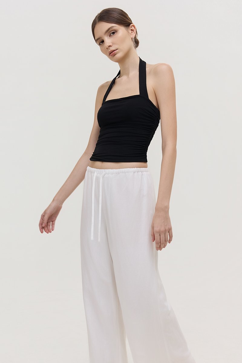 DIONNE DRAWSTRING WIDE LEG LINEN PANTS