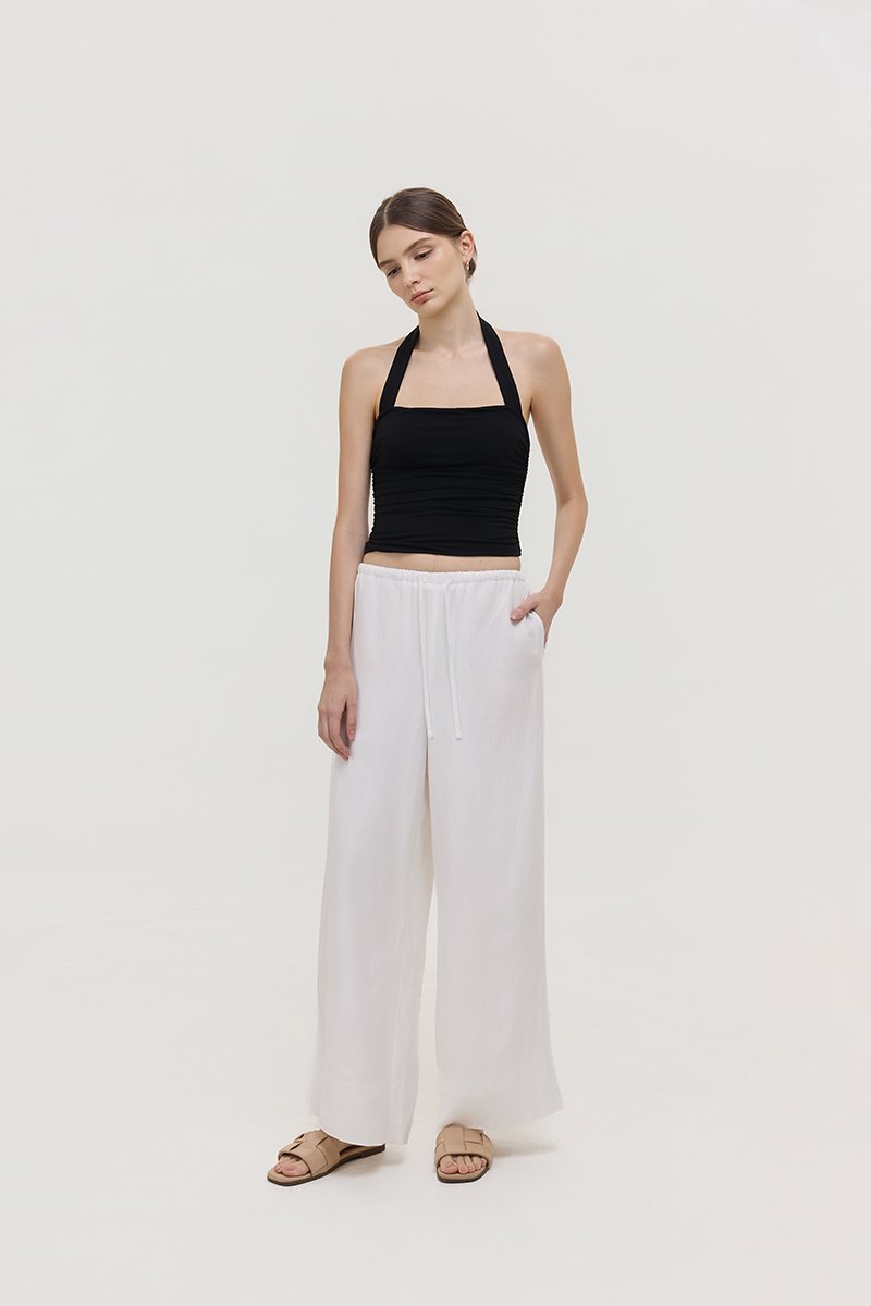 DIONNE DRAWSTRING WIDE LEG LINEN PANTS