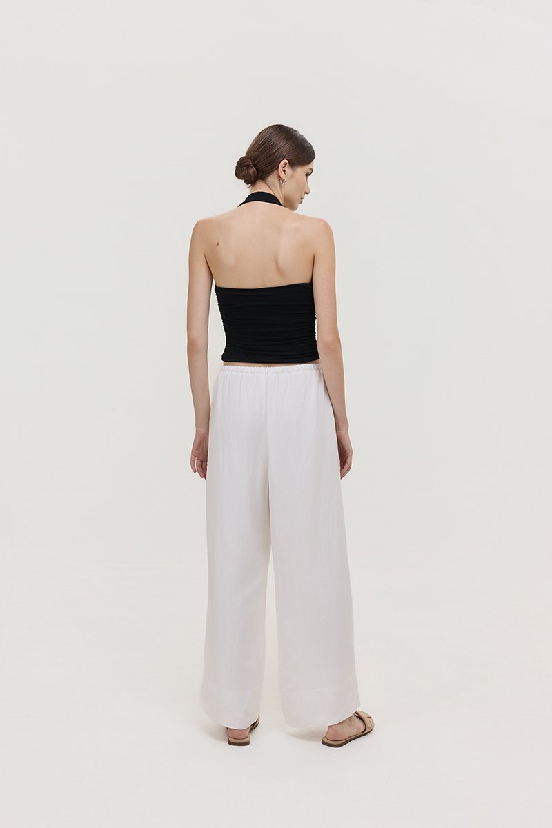 DIONNE DRAWSTRING WIDE LEG LINEN PANTS