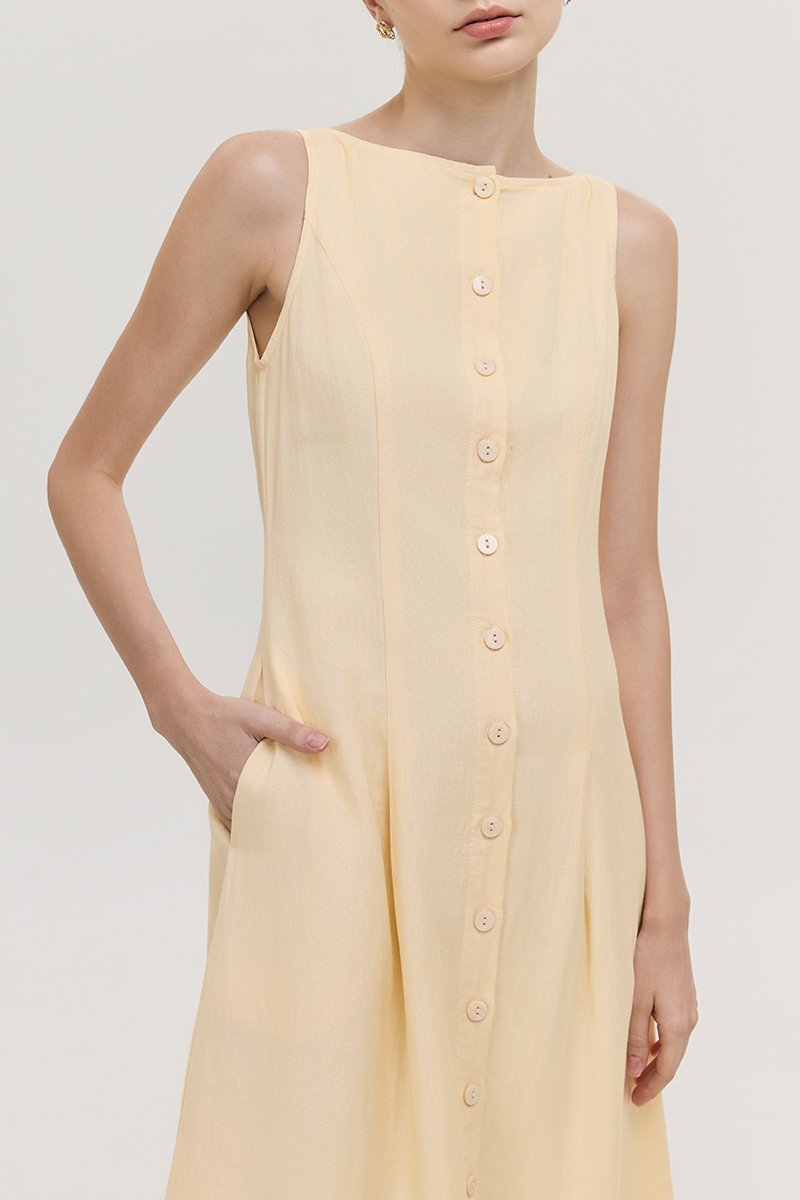 CLAUDINE BUTTON DOWN LINEN MIDI DRESS
