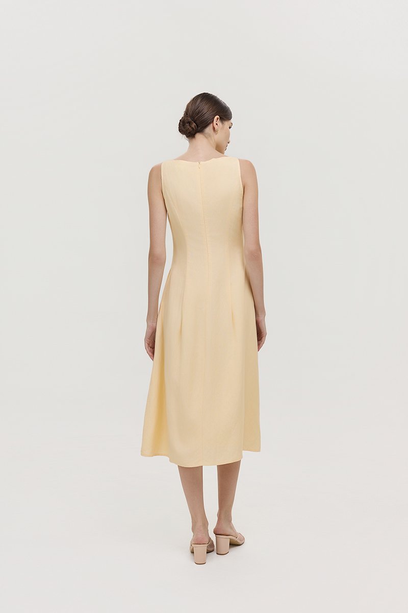 CLAUDINE BUTTON DOWN LINEN MIDI DRESS
