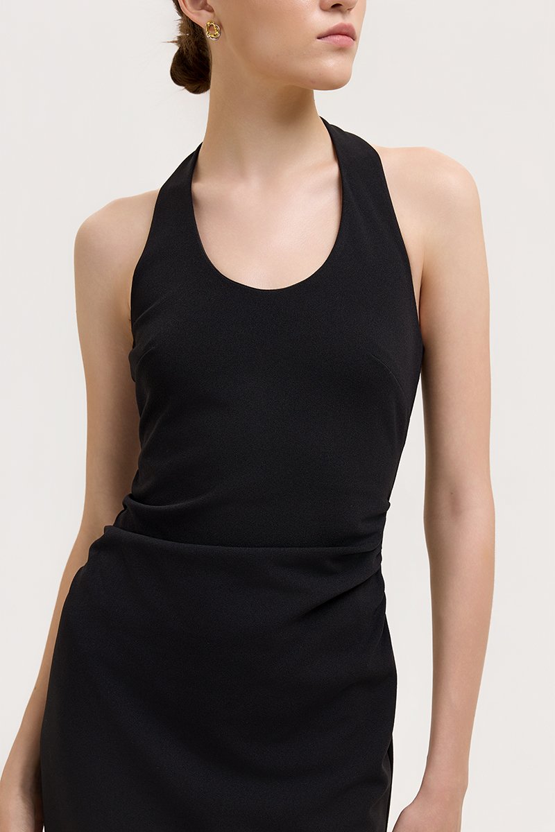 MARIANNA HALTER NECK RUCHED MIDI DRESS