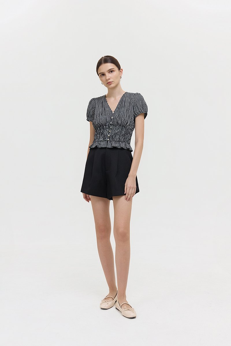 HEIDY BUTTONDOWN SMOCKED GINGHAM TOP