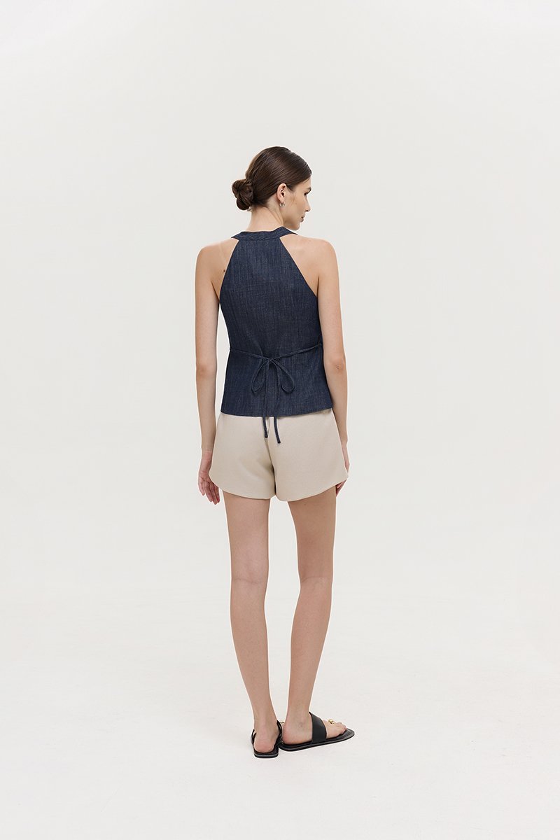 CAMILA WRAP LINEN DENIM TOP