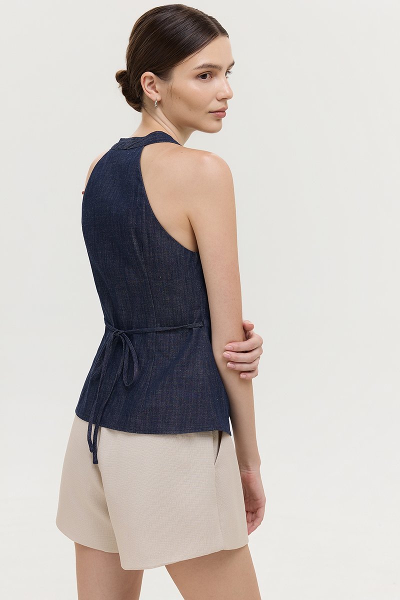 CAMILA WRAP LINEN DENIM TOP
