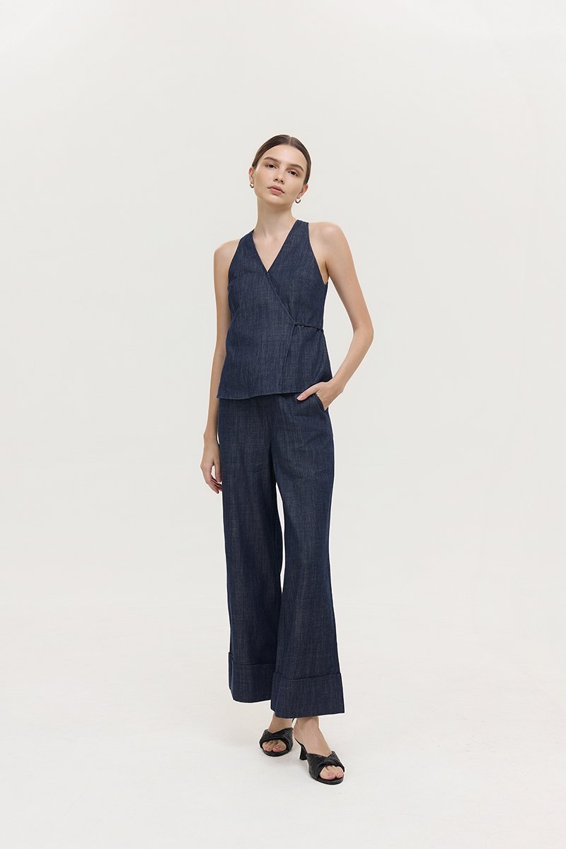 CAMRY CUFFED LINEN DENIM PANTS