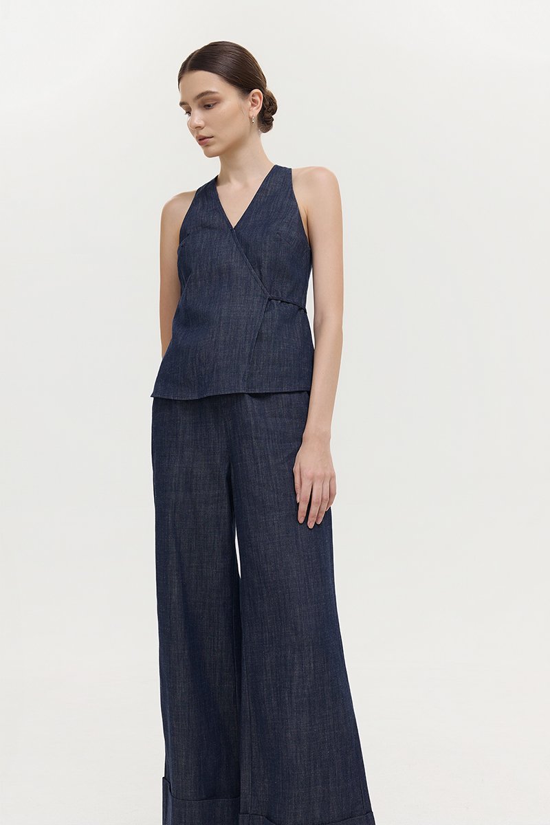 CAMRY CUFFED LINEN DENIM PANTS