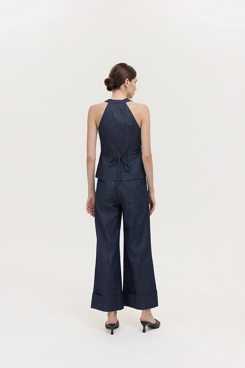 CAMILA WRAP LINEN DENIM TOP