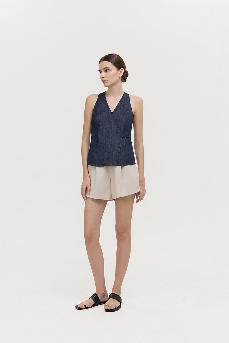 CAMILA WRAP LINEN DENIM TOP