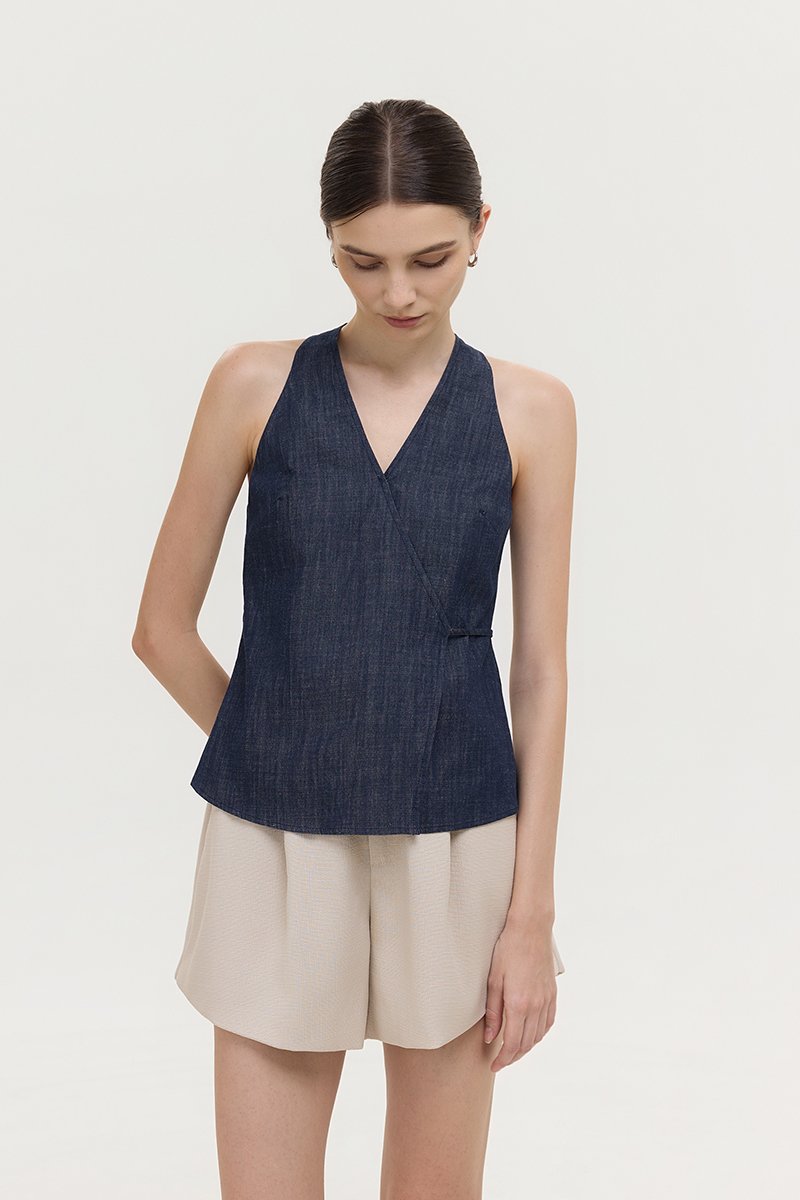 CAMILA WRAP LINEN DENIM TOP