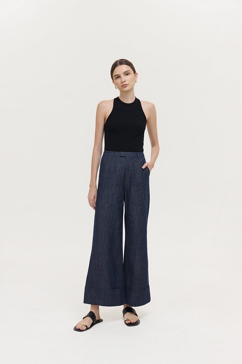 CAMRY CUFFED LINEN DENIM PANTS