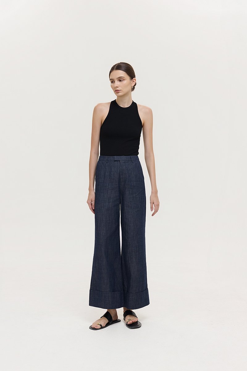 CAMRY CUFFED LINEN DENIM PANTS