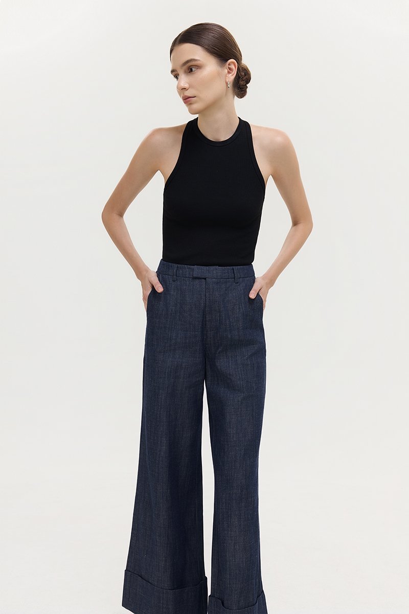 CAMRY CUFFED LINEN DENIM PANTS