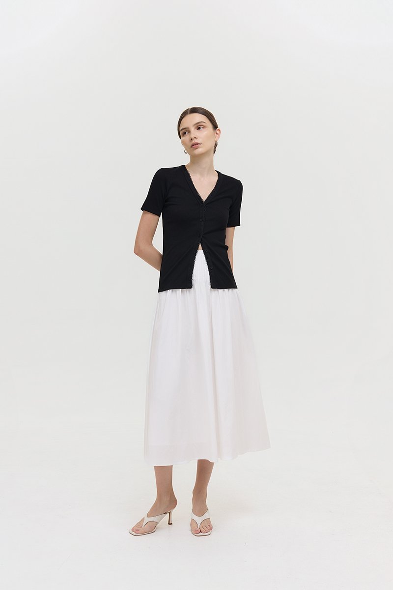 BAYLIN BUTTONDOWN LACE TRIM TEE