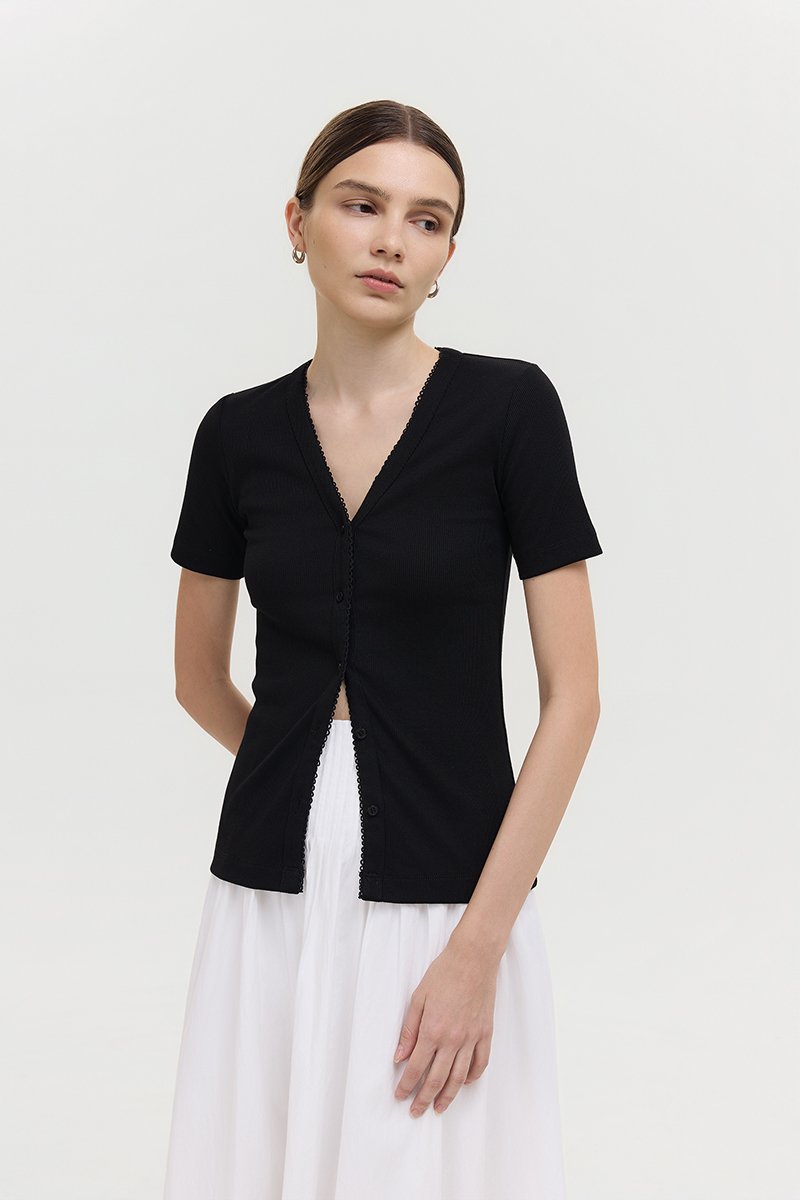 BAYLIN BUTTONDOWN LACE TRIM TEE