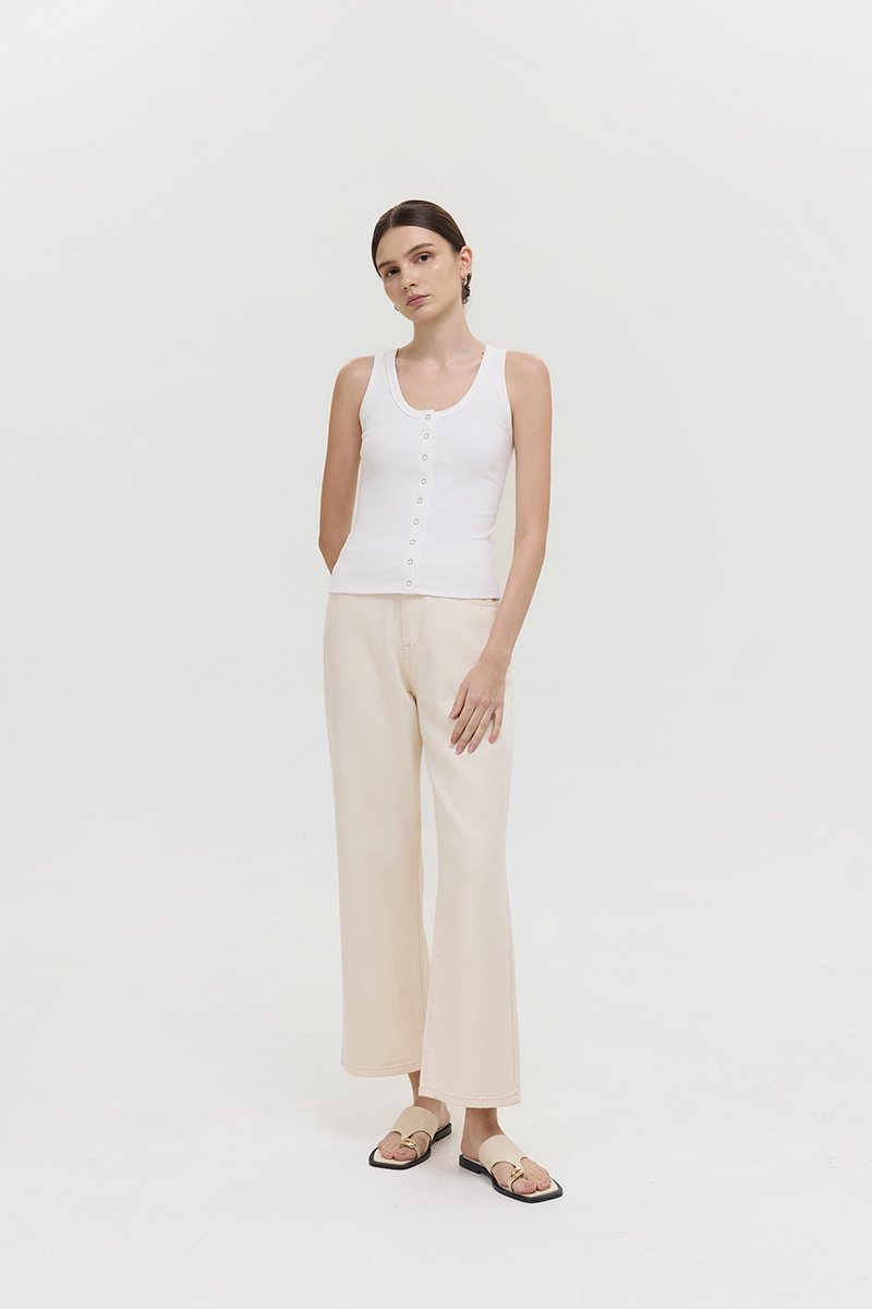 CARMEL BUTTONDOWN SCOOP NECK TANK