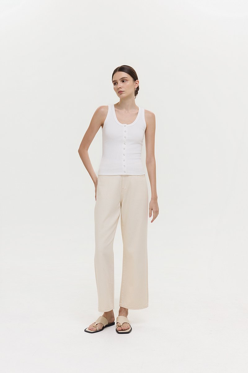 CARMEL BUTTONDOWN SCOOP NECK TANK