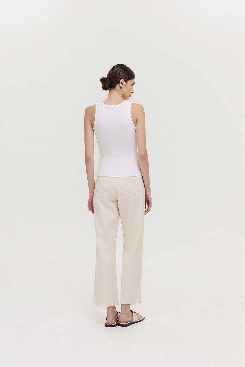 CARMEL BUTTONDOWN SCOOP NECK TANK