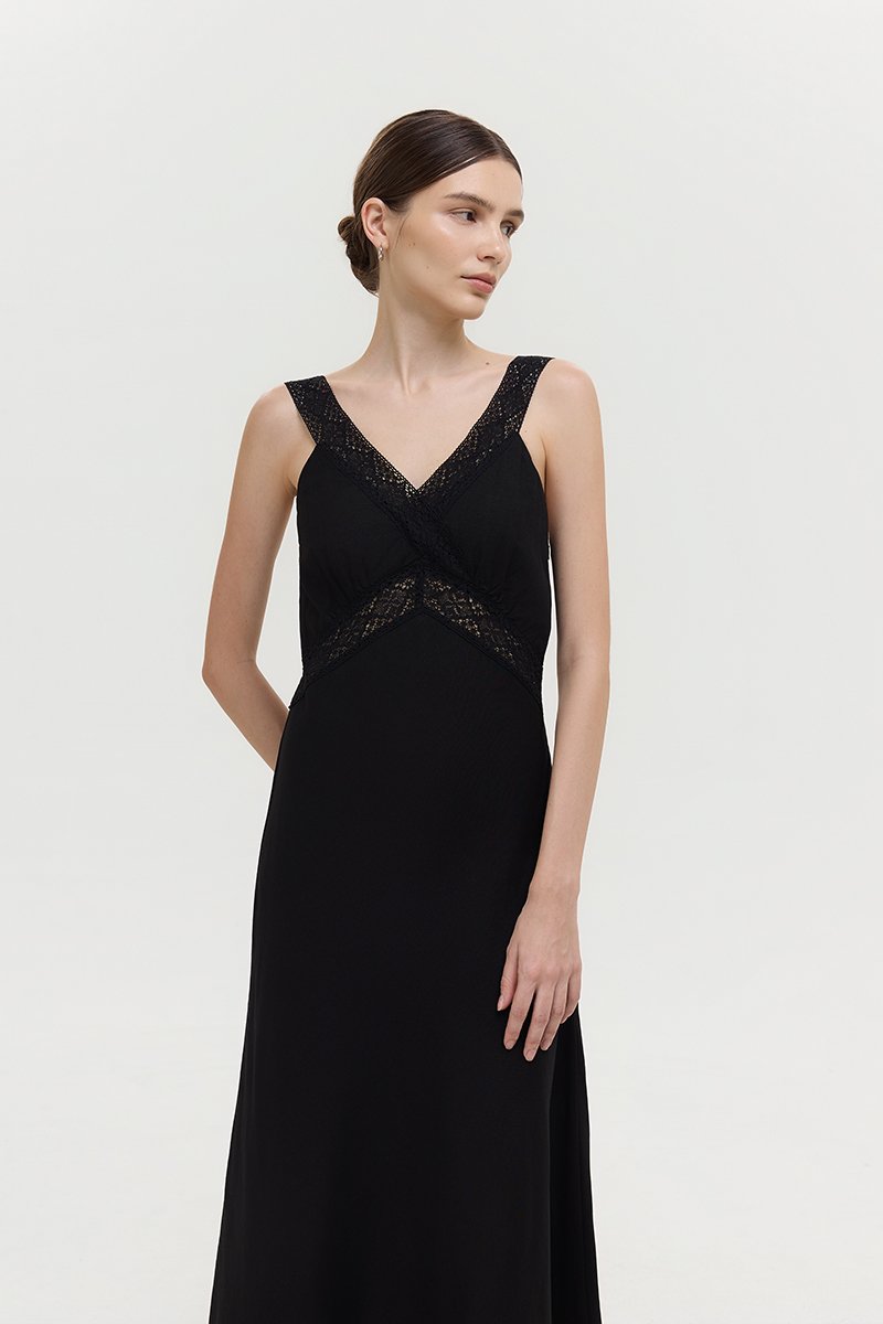 PAULINA LACE TRIM MAXI LINEN DRESS