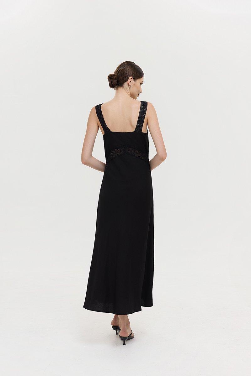 PAULINA LACE TRIM MAXI LINEN DRESS